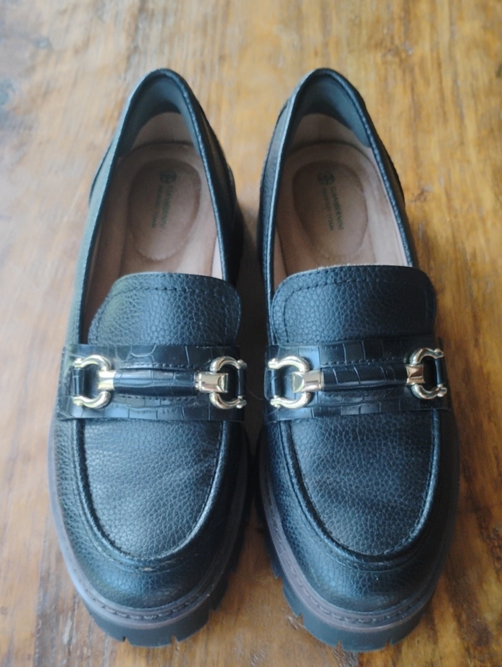 Giani Bernini Black Loafers with Gold Chain Accent